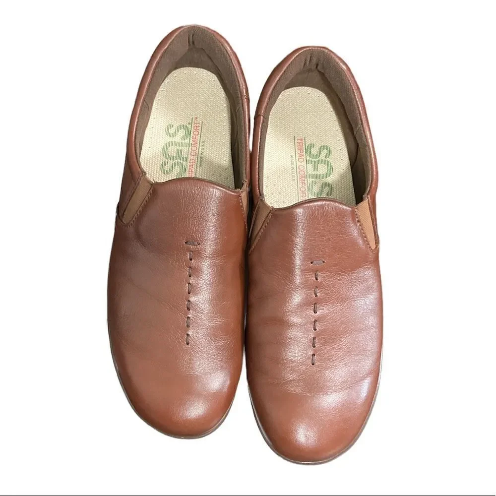 SAS Brown Leather Viva Soft Step Tripad Comfort Slip on Loafers Womans Size 8N